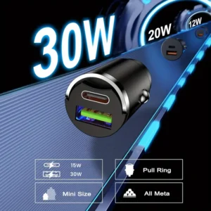 CARGADOR DE AUTO ENTRADA USB Y TIPO C