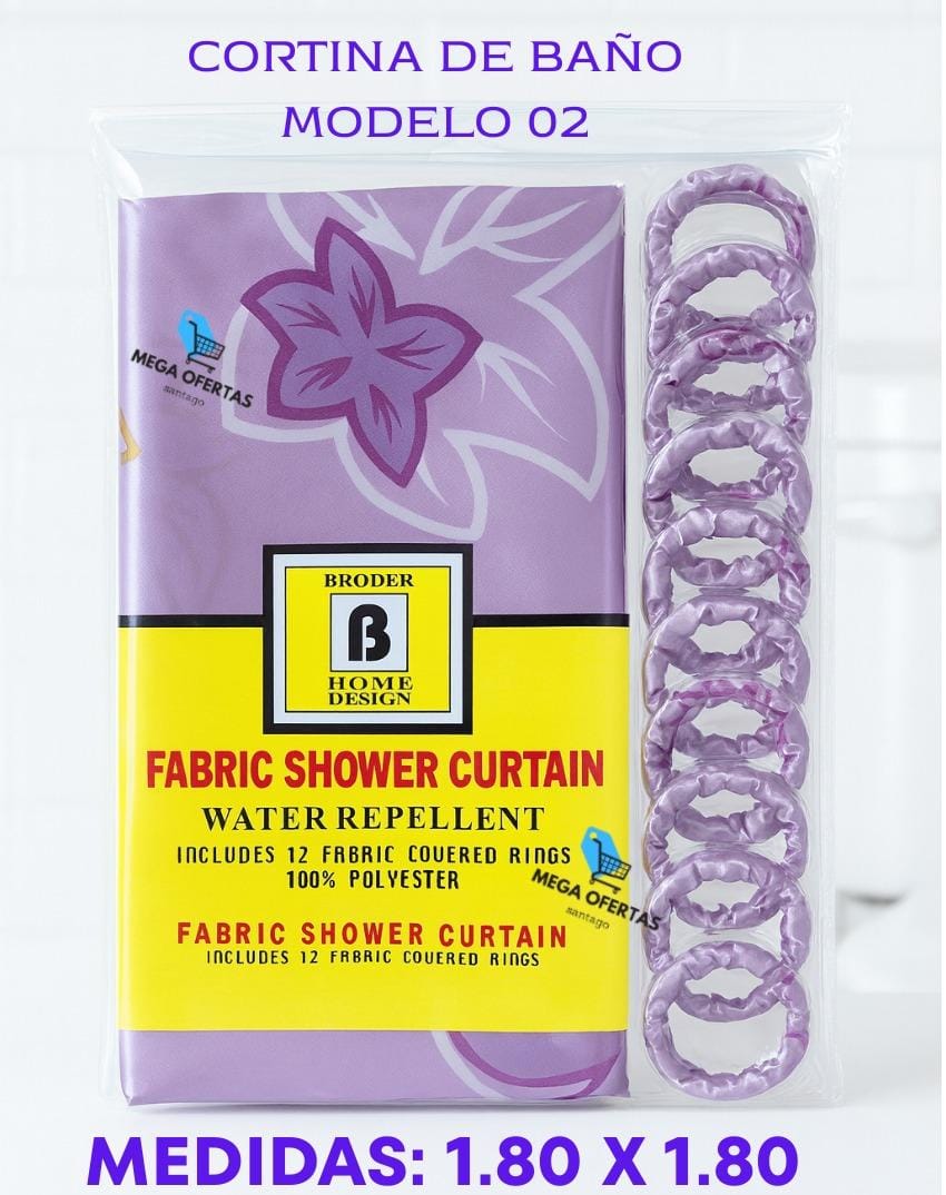 CORTINA DE BAÑO 100% POLIESTER MAS ANILLOS DE TELA - Imagen 2