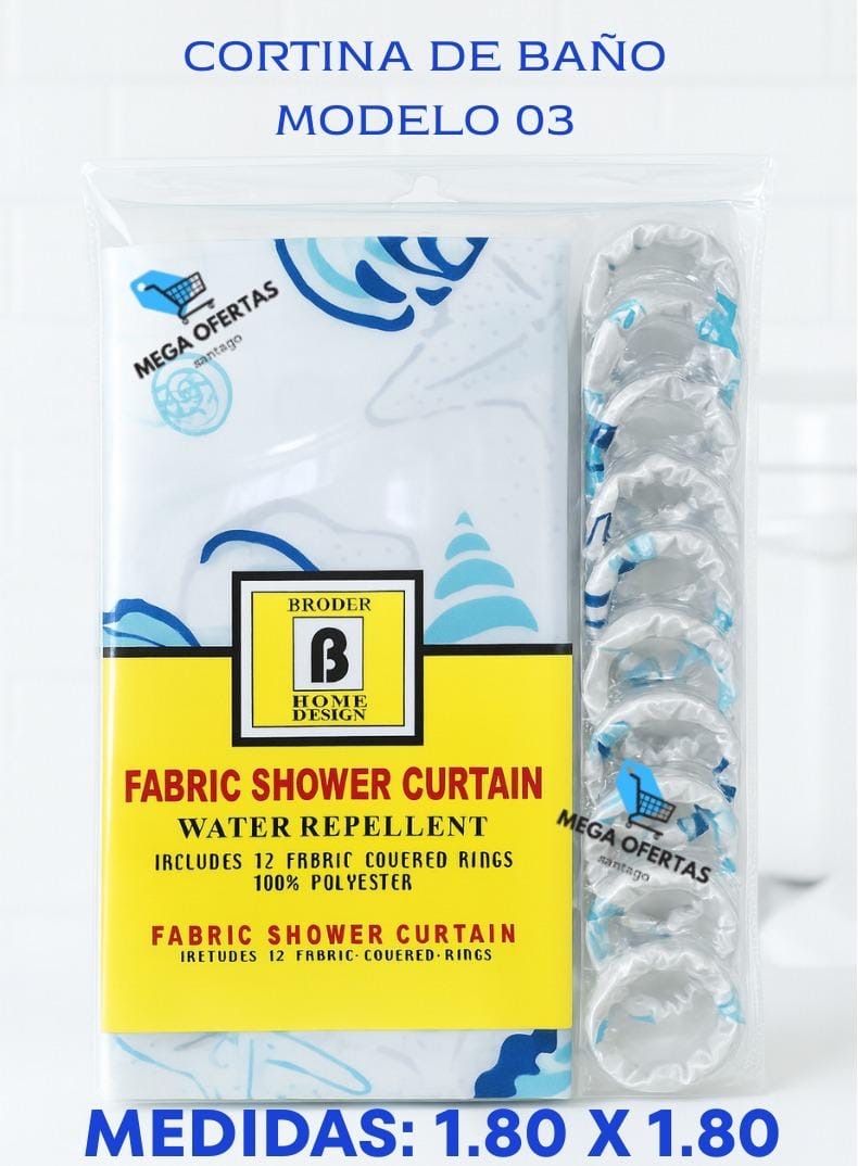 CORTINA DE BAÑO 100% POLIESTER MAS ANILLOS DE TELA - Imagen 4
